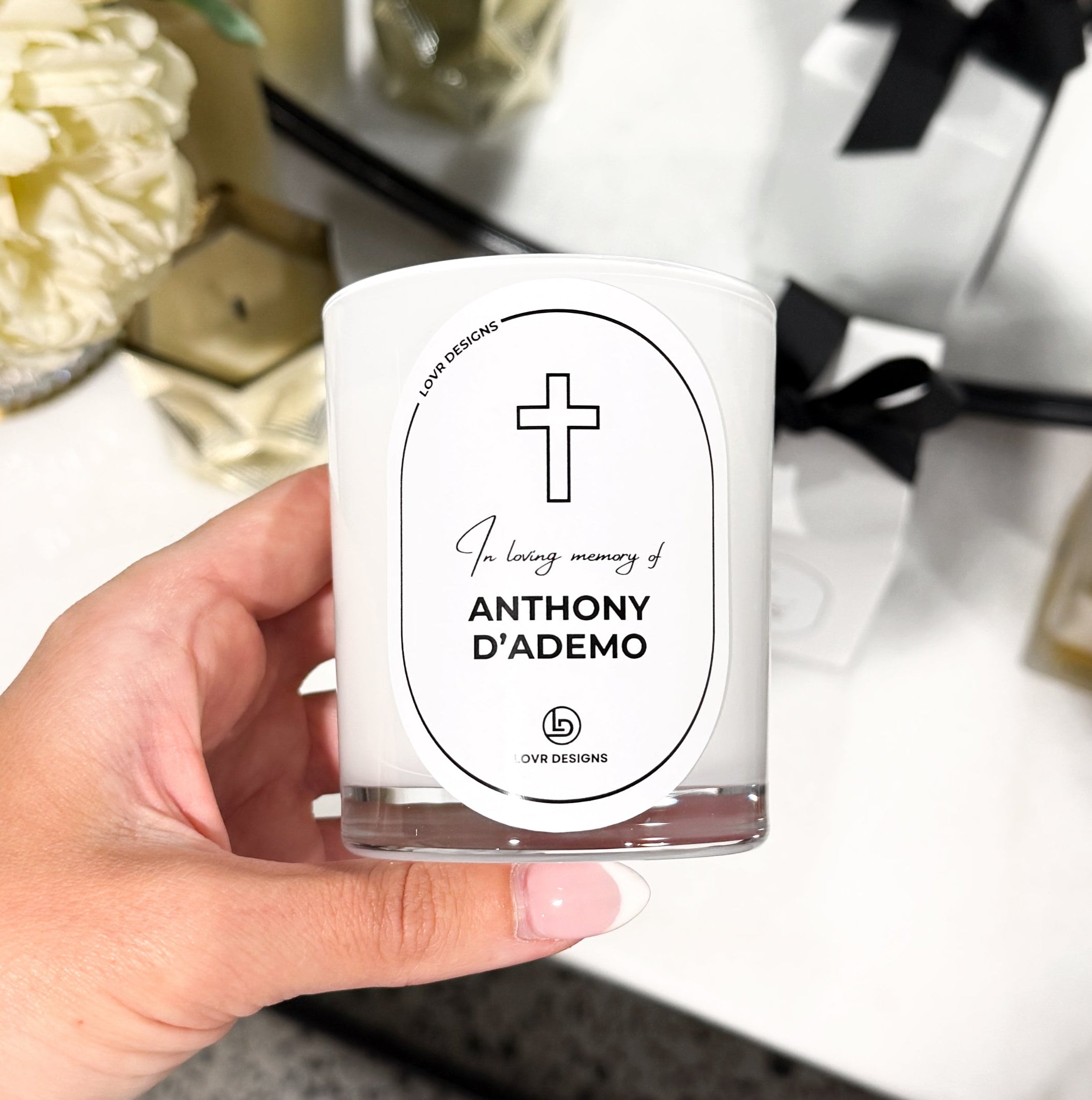 Personalised In Loving Memory Memorial Soy Candle - Christian Catholic