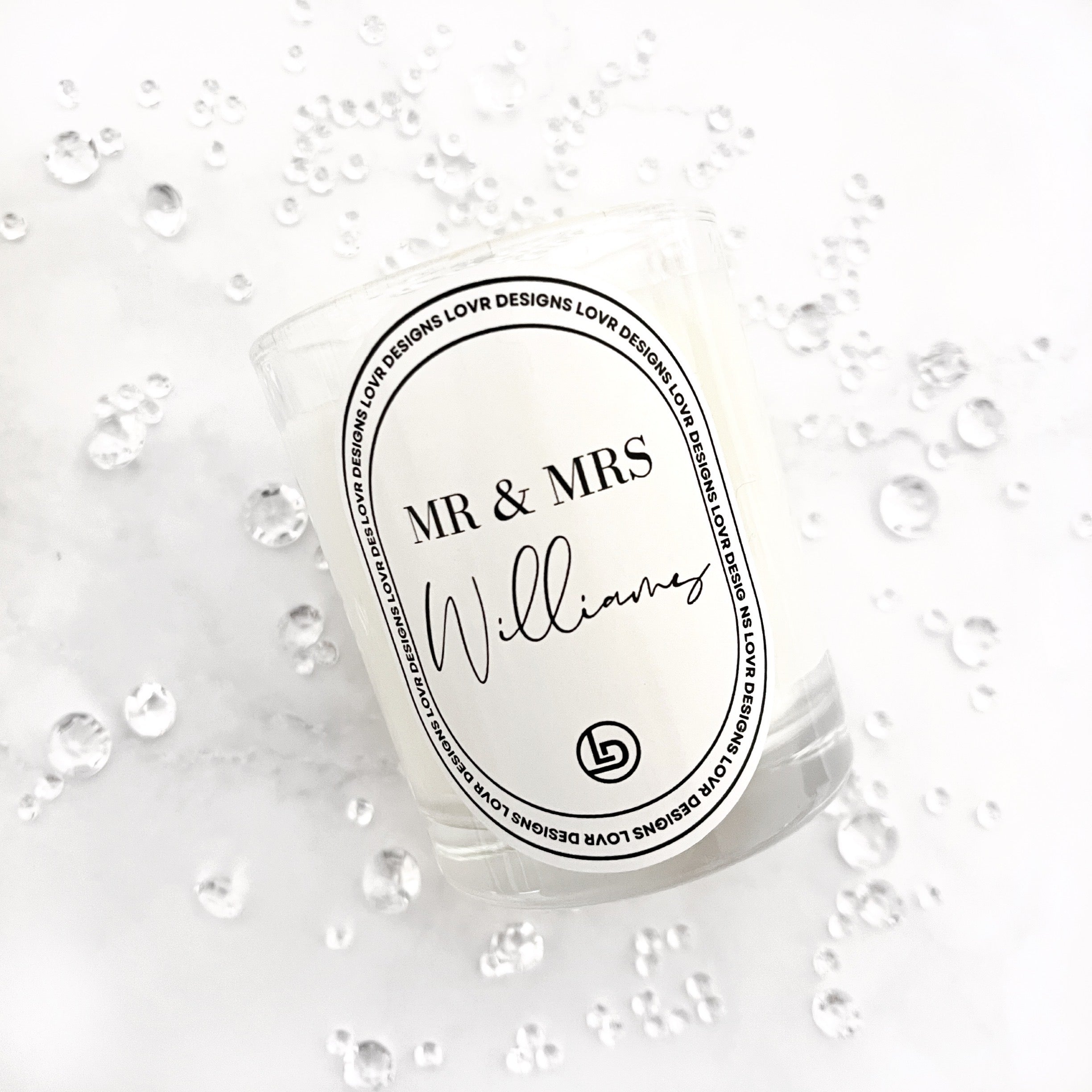 Personalised Mr and Mrs Candles. A Great Wedding Gift Idea - Made in Melbourne by Lovr Designs. Available in a number of sizes, colours and candle fragrances choices to choose from. Completed in a luxury gift box that is sure to impress as the perfect Bridal Proposal Gift. Complete with a Personalised Name, Text, or Proposal the choices are endless!