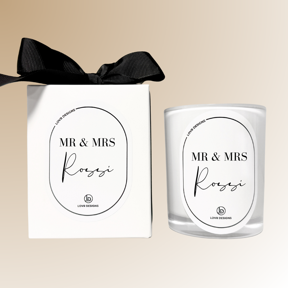Personalised Mr & Mrs Wedding Gift - Custom Soy Candle by Lovr Designs