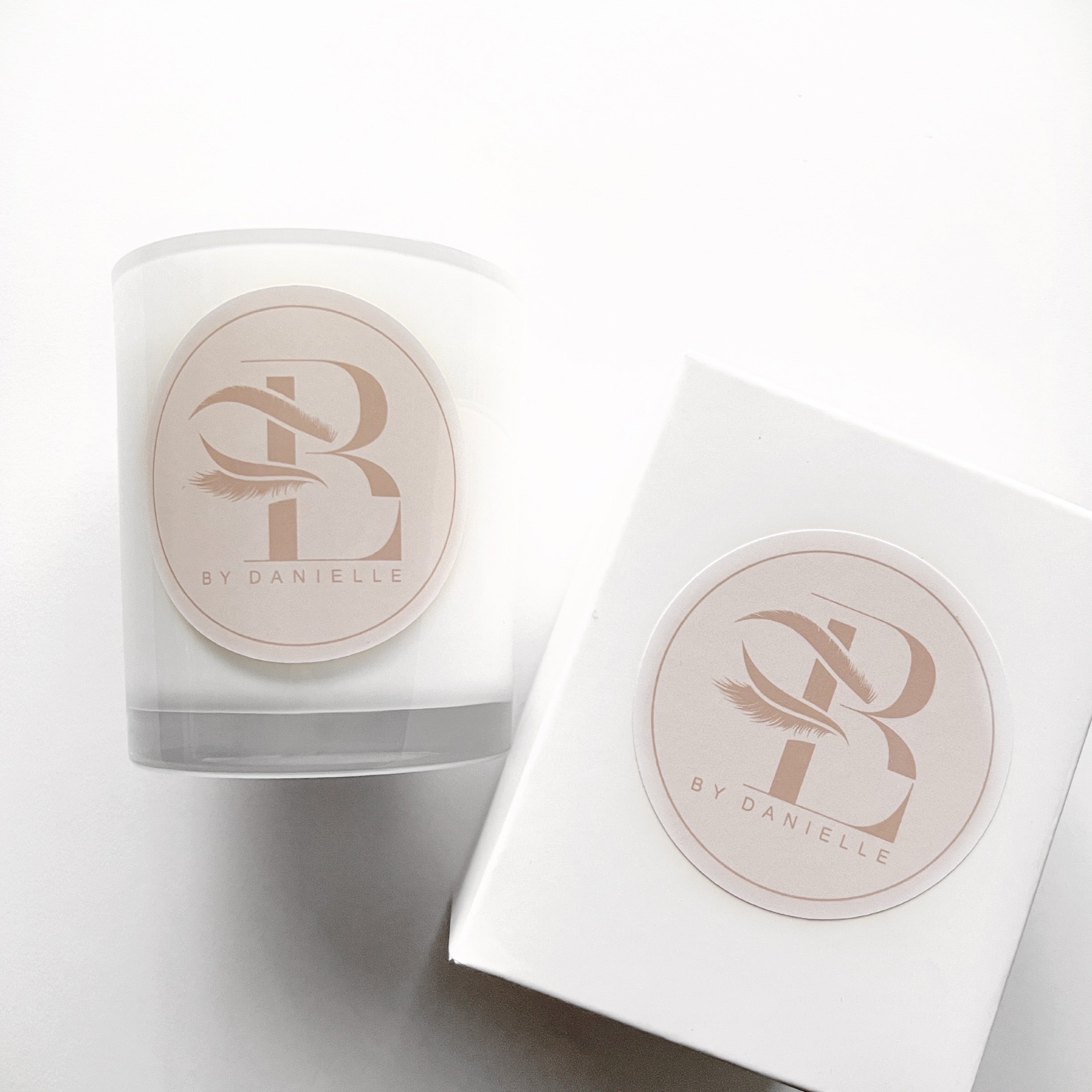 Custom Branded Business Candle for Beauty & Lashes by Danielle. Made in Australia by Lovr Designs.