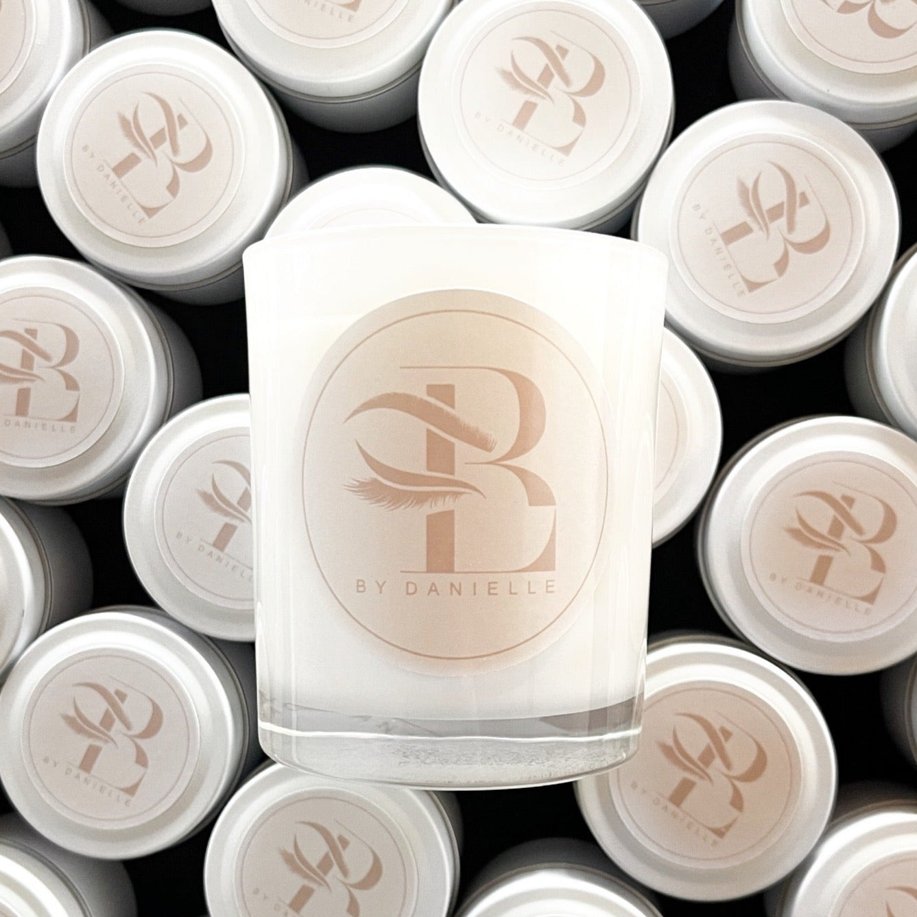 Custom Branded Business Candle for Beauty & Lashes by Danielle. Made in Australia by Lovr Designs.